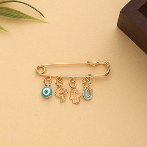 Spilla di Sicurezza in Lega Metallica Placcata Oro, Articolo di Grande Successo, con Motivi Occhio di Allah, Albero della Vita, Mano di Hamsa e Scritta, Ornamento per Abbigliamento e Risvolto - Product Image 6