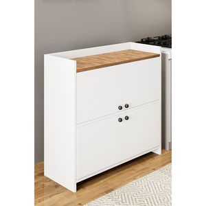 Meuble de rangement multi-usages à 2 niveaux pour coin café, classeur, étagère à chaussures, garage, literie, outils, finition pin blanc, cuisine, salle de bain - Product Image 1