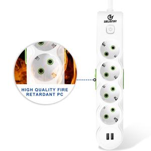 Tira de alimentación con <span class=keywords><strong>protección</strong></span> contra <span class=keywords><strong>sobretensiones</strong></span>, enchufe de extensión de 10a, 2 Usb, 4 salidas, 2,7 m, Alemania, el más vendido - Product Image 6