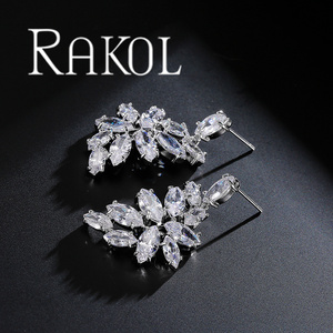 RAKOL SP027 Ensemble de bijoux de mariée en cuivre zircon à feuilles fantaisie de haute qualité - Product Image 6
