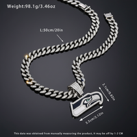 Pendentif personnalisé de luxe pour homme, Seattle Seahawks, en alliage de zinc plaqué or et argent, chaîne en corde, style hip-hop, entièrement serti de cristaux, logo de l'équipe, cadeau