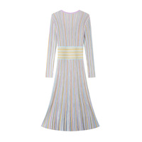 Femmes Vintage à manches longues robe printemps automne tricoté couleur bande robe dames élégant 2025 mode vêtements robes décontractées