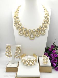 Último conjunto de joyería de aniversario de regalo de fiesta nupcial de fábrica chapado en oro de aleación de boda Popular de citas de moda de lujo Iatalian - Product Image 5