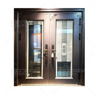 Porte en verre double de l'entrée principale en acier personnalisée avec stores et porte de sécurité
