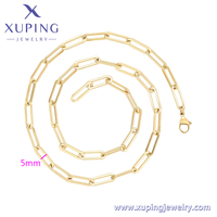 14N253706 Xuping Bijoux Chaîne Maillon Métal Cuivre Plaqué Or 14K 50cm 19 Pouces Trombone Collier Mode Homme