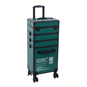 Maleta de Maquillaje con Ruedas de Aluminio, Estilo Barra, Color Verde Oscuro, Bolsa de Cosméticos de Gran Capacidad, Diseño Moderno, Cierre con Pestillos - Product Image 1
