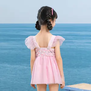 फ्लोरल किड्स स्विमसूट ड्रेस 2024 स्कर्ट के साथ लड़कियों के लिए बेबी टॉडलर समर स्विमवियर बीचवियर रफल्स वन पीस ओईएम कस्टम