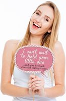 Kit d'accessoires amusants roses pour photomaton de fête prénatale et 1er anniversaire 'Hello Little One', 10 pièces, formes flèches et bulles de discours, bâtons d'accessoires inclus