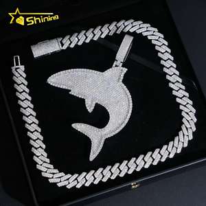 Pendentif requin en argent 925 serti de moissanite, bijoux hip-hop, pendentif personnalisé en moissanite, breloques pour hommes - Product Image 2