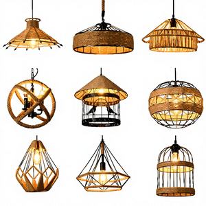 مصباح تعليق بتصميم حبل قنب على الطراز الصناعي الإبداعي العتيق E27 لـ لوفت ومزارع ومطاعم هوت بوت وبارات ومتاجر ملابس - Product Image 1