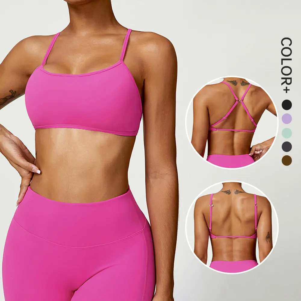 Shinbene Phụ Nữ Chéo Dây đai yếm Yoga Crop Tops phòng tập thể dục tập thể dục Workout dây đeo vai có thể điều chỉnh khóa thể thao áo ngực