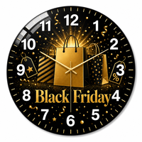 Horloge murale en verre ronde de 30 cm avec cadran imprimé Boxing Day, idéale pour le salon, la salle à manger, le magasin, la décoration murale de la maison