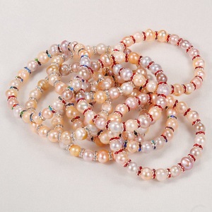 Zhuji Shanxia Lake Women's True Pearl <b>Bracelet</b> with <b>Elastic</b> Band Drill Ring Colorful Wholesale Personal Gift Set Danshui Style - Product Image 1