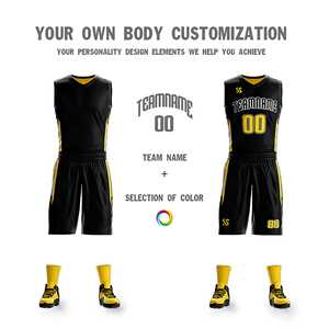 Maillot de basket-ball personnalisé noir et jaune, design double face, vêtements de sport - Product Image 4