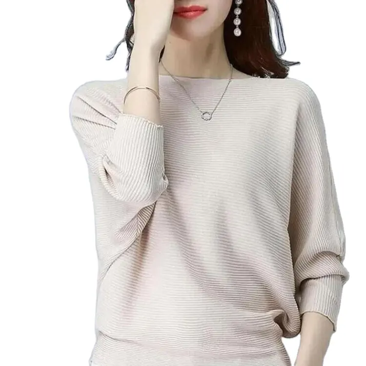 Fashion Women's Sweater Spring Plain Bat Sleeve Womens Knitted Sweaters Casual Loose Fall O Neck Ladies Sweaters
