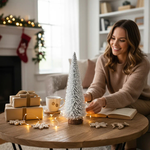 Albero di <span class=keywords><strong>Natale</strong></span> Bianco Innevato Artificiale SANWEI di Piccole Dimensioni, Decorazioni Natalizie per la Casa, Albero a Spazzola - Product Image 4