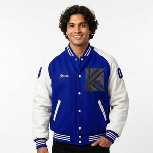 KVJ102 Custom Wool Varsity <b>Jacket</b> for <b>Men</b> Collarless Design with Embroidery Decoration Raglan Sleeve Chenille Patches for Winter - Product Image 5
