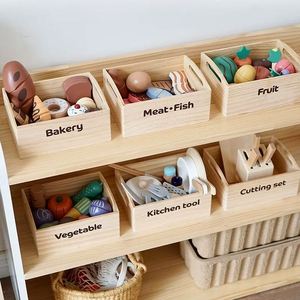 Jouets de cuisine éducatifs pour enfants : boîte en bois avec fruits et légumes à découper, pour garçons et filles - Product Image 1