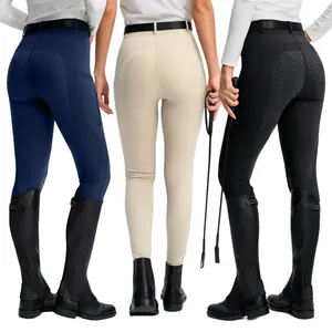 Calças de equitação de material personalizado, leggings para cavalos, roupas equestres, calças de silicone para equitação, calças justas para mulheres