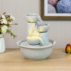 Mini fontaine d'eau en plastique, ornement de bureau, éclairée, ronde, minimaliste, décoration de bureau à domicile, cadeau, emballage individuel - Product Image 2