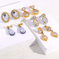Boucles d'oreilles géométriques en acier inoxydable avec zircon, tendance et élégantes, unisexes, plaquées or 18 carats PVD, hypoallergéniques, imperméables