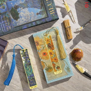 Wholesale Metal Famous Oil Painting Enamel Flower Bookmarks with Tassel for School Children