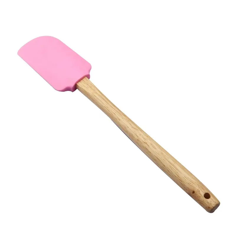 Espátula de cozimento personalizada, espátula de silicone colorida com punho de madeira, rosa, ferramenta de cozimento de bolo de cozinha