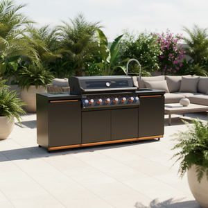 Meubles de cuisine extérieurs en acier inoxydable résistants aux intempéries, îlot BBQ, évier, réfrigérateur, grill, modulaire, pour jardin et maison - Product Image 1