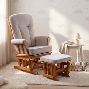 Fauteuil à bascule contemporain en bois écologique pour bébé, ensemble de pouf confortable de luxe pour la maison, le salon, la chambre et l'appartement - Product Image 1