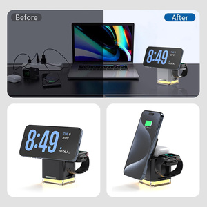 <span class=keywords><strong>Veilleuse</strong></span> avec chargeur sans fil magnétique 3 en 1, station de charge rapide 15W, support pliable avec lampe LED et support pour téléphone - Product Image 3