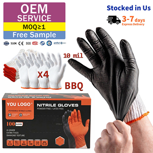 Gants en nitrile noirs jetables <span class=keywords><strong>pour</strong></span> barbecue, extra épais 10 mil, avec grip diamanté, 4 doublures en coton, imperméables, <span class=keywords><strong>protection</strong></span> robuste <span class=keywords><strong>pour</strong></span> les mains - Product Image 1