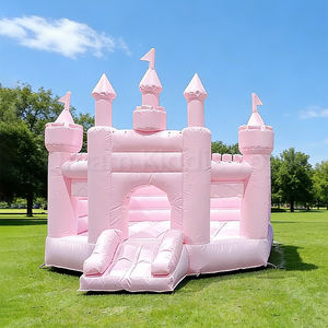 Castillo Inflable Rosa, Inflables Blancos Grandes para Niños, Casa de Brinco Inflable al Aire Libre con Tobogán para Niños - Product Image 1