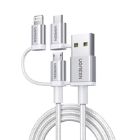 UGREEN Kabel USB Pengisian Cepat 3 in 1 Dengan Kabel Apple Type-C Micro USB Lighting MFi Nylon Braid untuk Ponsel 14 13 Pro Max