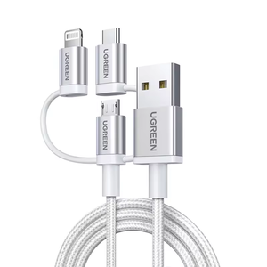 Câble USB de charge rapide <span class=keywords><strong>UGREEN</strong></span> 3 en 1 avec Type-C Micro USB Lightning <span class=keywords><strong>Apple</strong></span> Cable MFi en nylon tressé pour Phone 14 13 Pro Max - Product Image 1