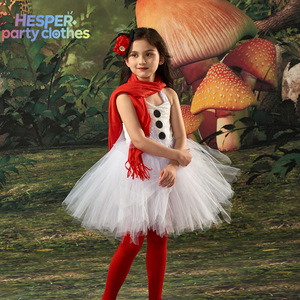 HESPER 2026 Disfraz de Muñeco de Nieve para Niños, Vestido de Tul Blanco con Accesorios para la Cabeza, Ropa Navideña para Niñas - Product Image 1
