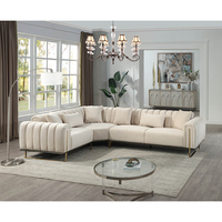 Canapé d'angle en L moderne de luxe en tissu velours écologique et durable, rembourré, avec piètement en acier inoxydable pour salon - Vente en gros usine