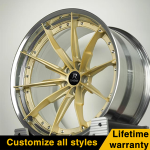 Ruedas forjadas de 2 piezas, cara dorada cepillada de 17-26 pulgadas con labio cromado, aleación cóncava profunda, rendimiento personalizado para <span class=keywords><strong>BMW</strong></span> <span class=keywords><strong>M8</strong></span> Audi RS6 <span class=keywords><strong>GTR</strong></span> - Product Image 3