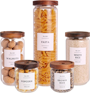 Bocaux de conservation en verre de différentes tailles avec couvercles, récipients de stockage alimentaire en verre personnalisés pour la cuisine, bocaux à épices Mason avec couvercles en acacia - Product Image 1