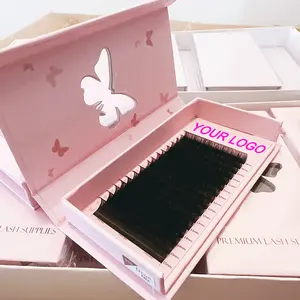 Wholesale 0.03/0.05 dark matte black velvet lash extension supplies volume easy fan cashmere eyelash extensions lash trays