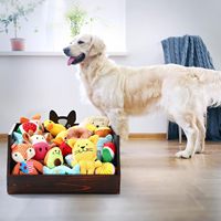 Panier de rangement pour jouets de chien de style rural, durable, grand panier en bois pour jouets de chiot avec poignée
