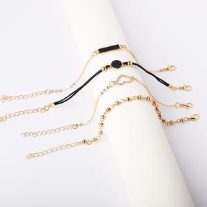 Fashion Jewelry <b>Sets</b> <b>Bracelets</b> Women's Gold Chain Heart Rhinestone Black Cord Adjustable Gift 2024 - Product Image 3