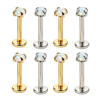 Anting-anting tusuk titanium zircon tanpa ulir, model flat back, untuk tulang rawan, tragus, labret, tindik hidung, wanita