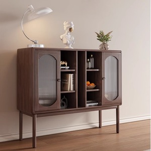 Solid Wood Sideboard <b>Cabinet</b> 3 Compartments <b>Storage</b> Living Room Entryway Natural Wood Color - Product Image 3