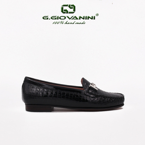 Mocassins classiques britanniques en cuir gaufré façon croco pour femme, chaussures plates à boucle métallique à enfiler, personnalisables - Product Image 2