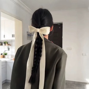 Pince <span class=keywords><strong>à</strong></span> cheveux Big Cream Bow de style français avec queue de ruban Couvre-chef doux et élégant pour les filles - Product Image 1