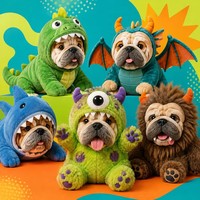 Peluche personnalisée monstre dinosaure cosplay bouledogue anglais dragon requin à un œil OEM dessin animé chien en peluche