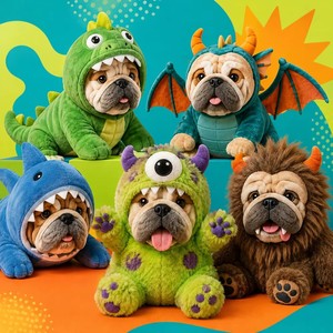 Peluche personnalisée monstre dinosaure cosplay bouledogue anglais <span class=keywords><strong>dragon</strong></span> requin à un œil OEM <span class=keywords><strong>dessin</strong></span> <span class=keywords><strong>animé</strong></span> chien en peluche - Product Image 1
