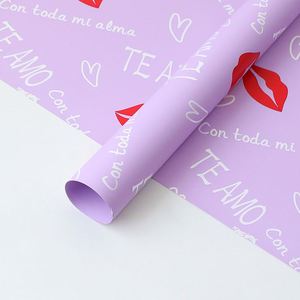 Papier d'emballage pour bouquet de fleurs fraîches, style romantique pour la Saint-Valentin, motif de lèvres rouges, art floral espagnol, imperméable et enduit - Product Image 5