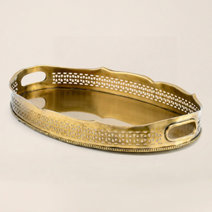 Luxury Oval Brass <b>Serving</b> <b>Tray</b> with Handles – Decorative <b>Gold</b> Finish <b>Tray</b> - Product Image 1