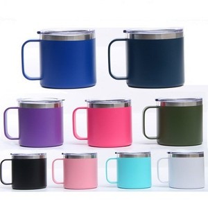 DWELLS แก้วกาแฟกันรั่วสแตนเลส14ออนซ์,แก้วกาแฟเก็บความร้อนพร้อมหูจับแก้วกาแฟสุญญากาศสำหรับเดินทางผนังสองชั้นสามารถนำกลับมาใช้ใหม่ได้ปี100%